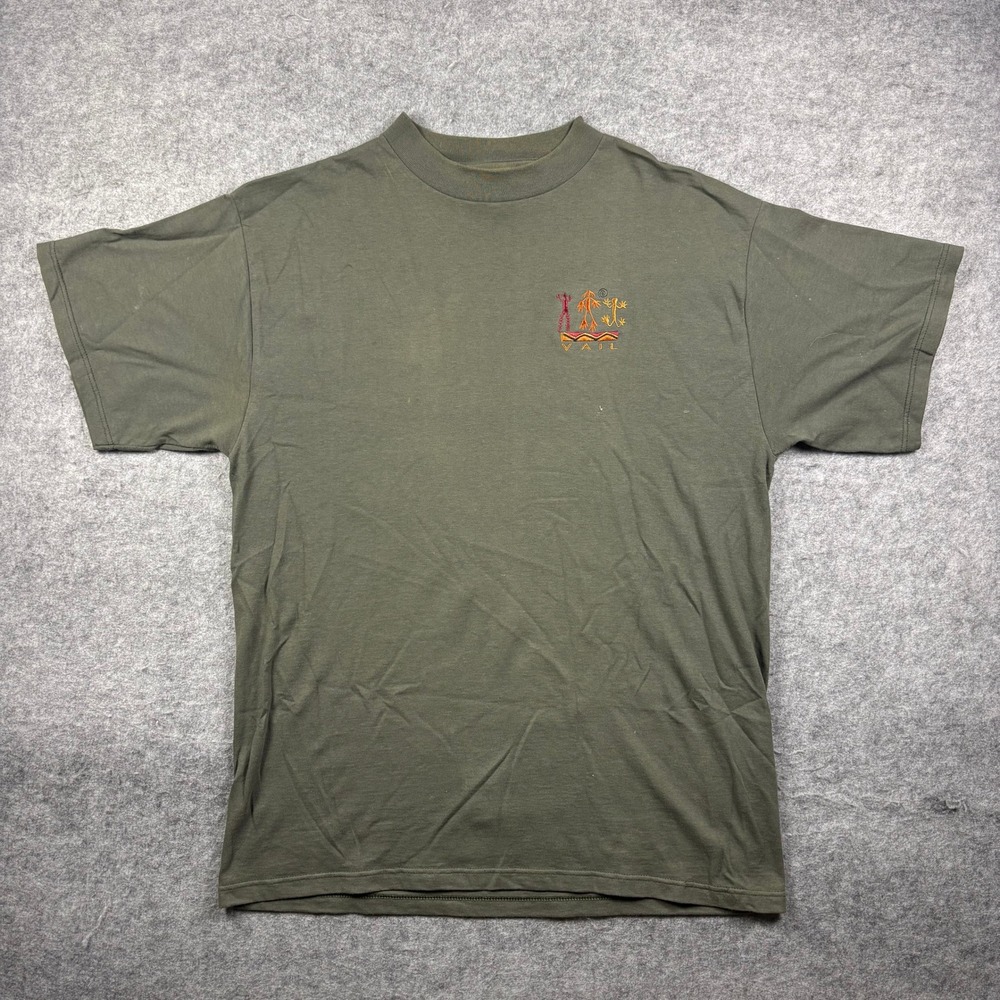 Vintage‎ 90s EMI Vail Colorado T-Shirt Olive Green Embroidered Lizard XL
